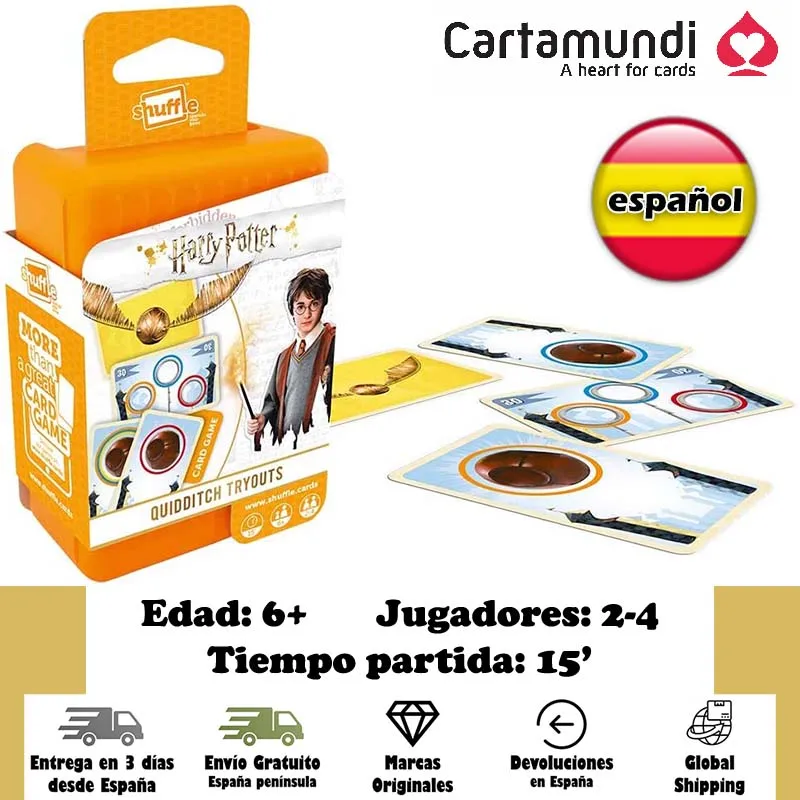 Cartamundi, Shuffle, HARRY POTTER, card table game, Quidditch testing, family, kids, outdoor, official product, Spanish instructions, entertainment, travel, beach, pool, pocket, funny