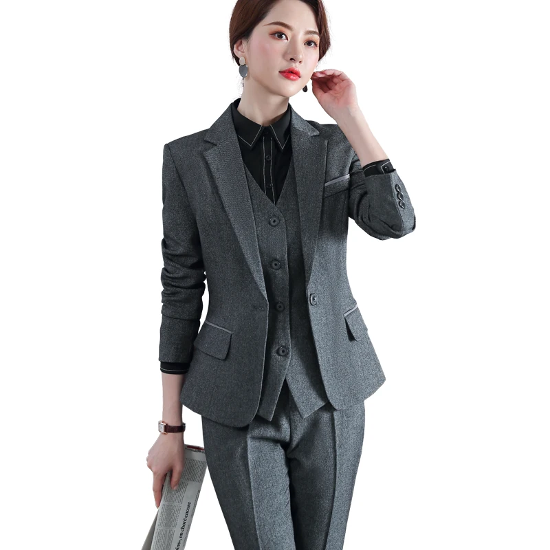 Lenshin 3 Pieces Business Suit Women Quality Office Ladies Work Wear Pant Suits Formal Female Blazer Jacket Vest Trousers Set