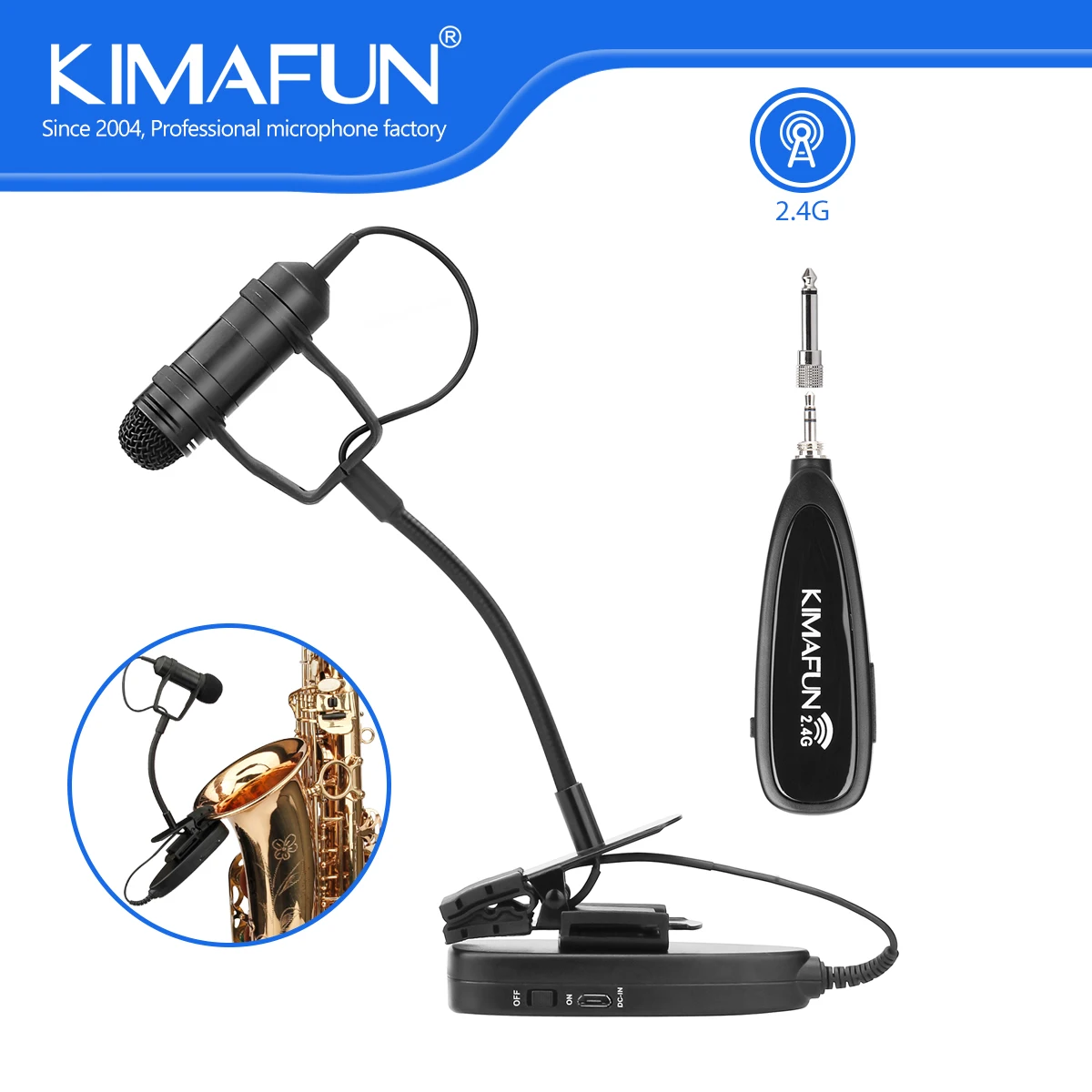 

KIMAFUN Saxofone Microfone Sem Fio Wireless Saxophone Microphone Rechargeable Receiver and Transmitter for Musicians Trumpet