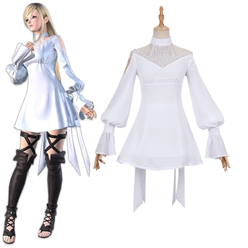 

Final Fantasy XIV FF14 Ryne Cosplay Minfilia Costume FFXV Ryne Dress Women White Dress for Halloween Party платье для девочки