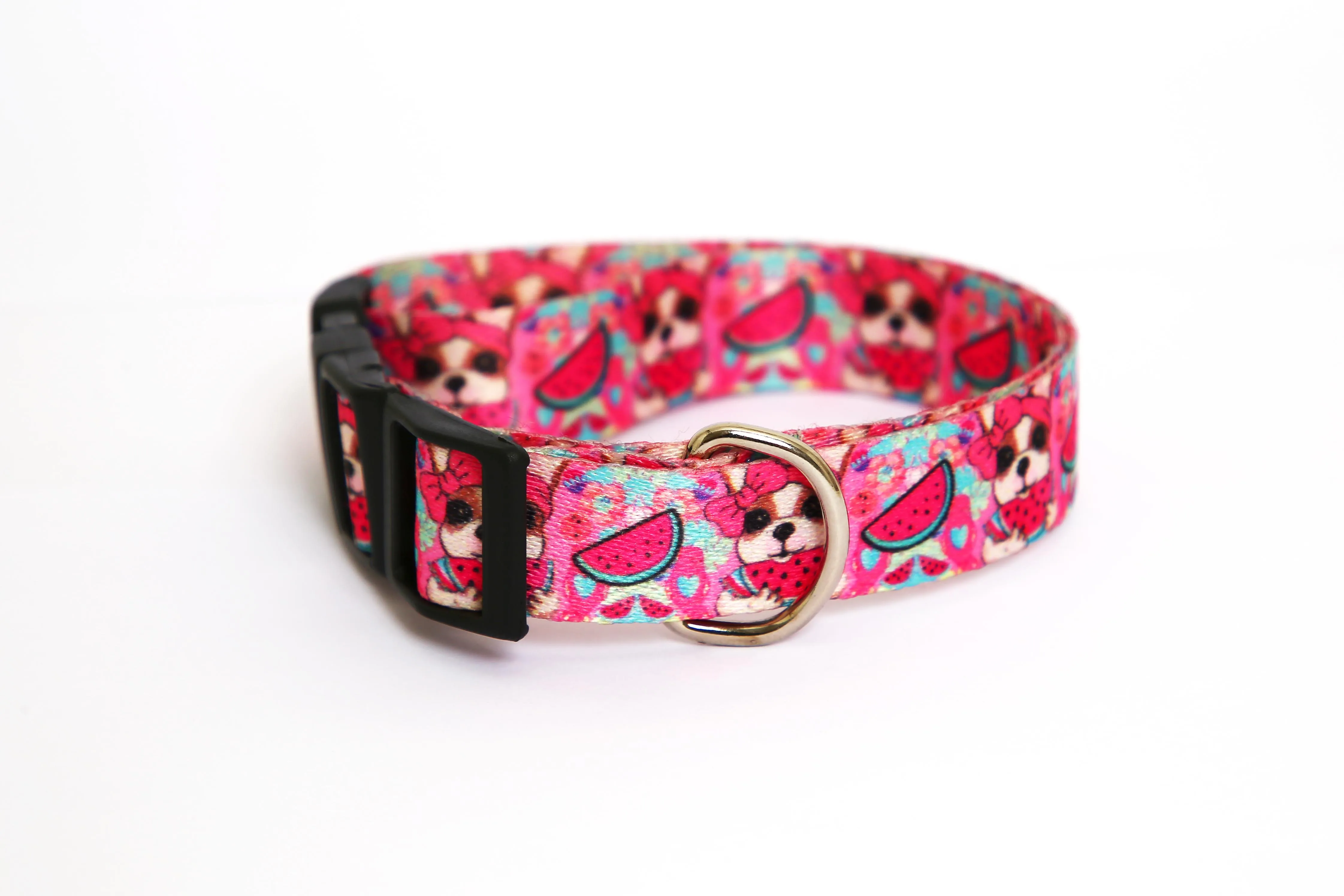 Coleira adjustable dog Médio size print watermelon color pink