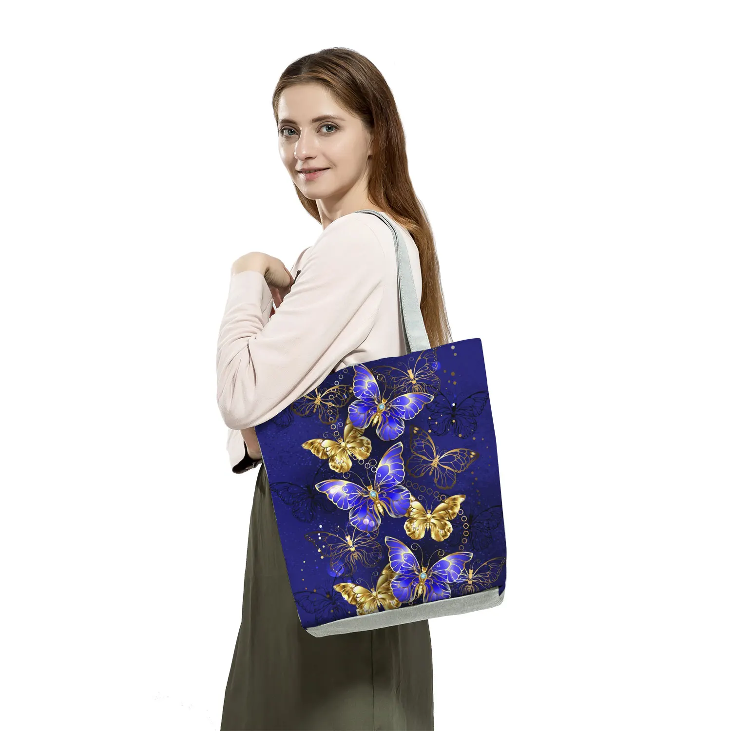 Fashion New Trend Tote Beautiful Butterfly Print Handbag for Women Comics Retro Beach Shoulder Bag Reusable Storage Shopping Bag