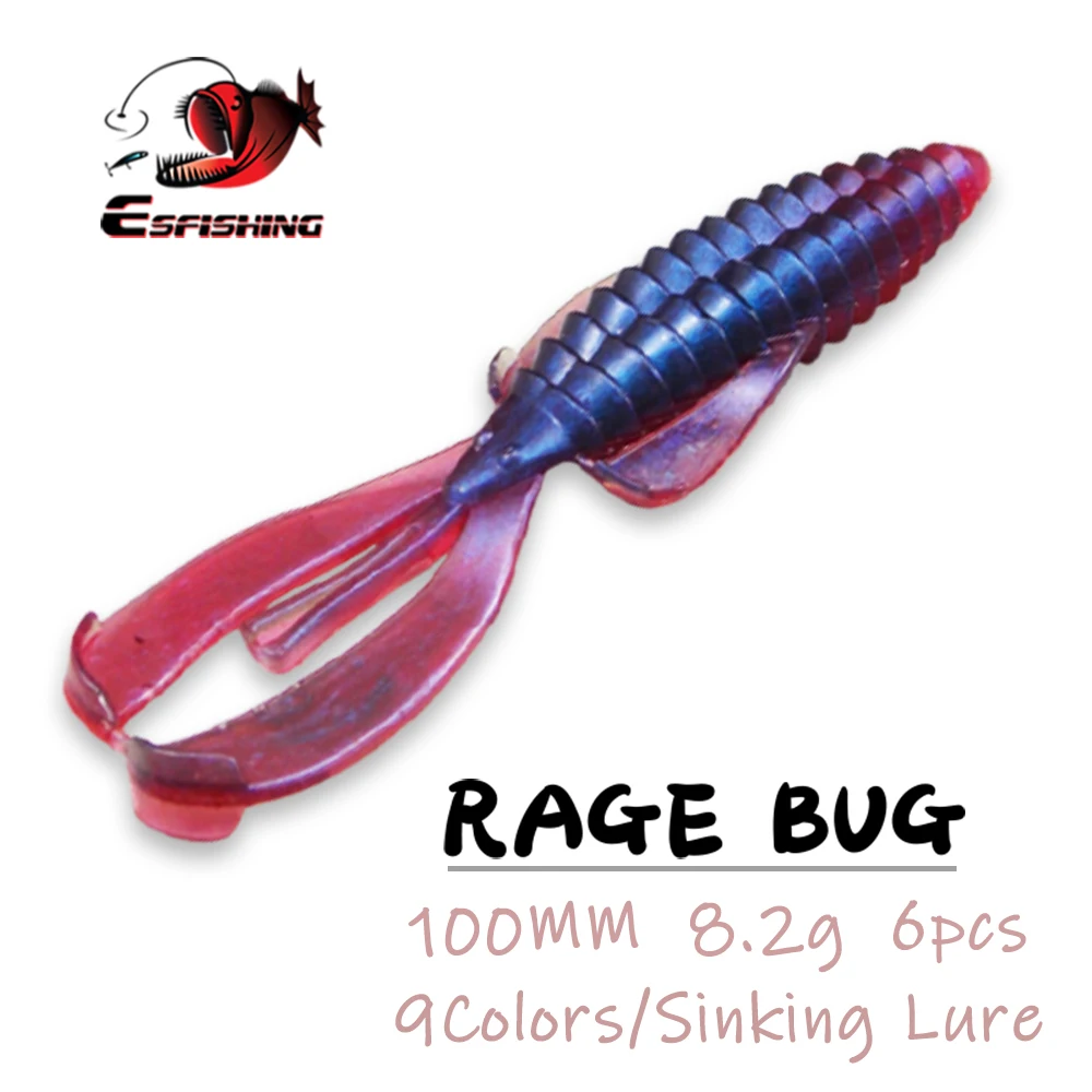 ESFISHING Hot Jigging Silicone Bait Rage Bug Craw 100mm Wobblers for Pike Bass Pesca Artificial Ned Fishing Lure Salts