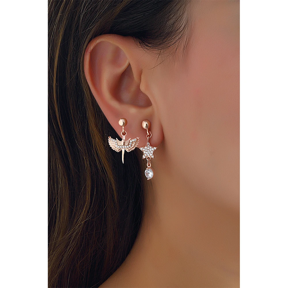 Stylish Women's 925 Sterling Silver Jewelry Rose Gold Plated Earrings with Zircon