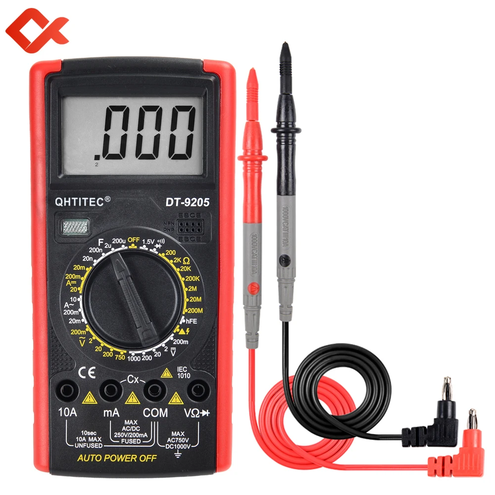 Digital Multimeter AC/DC Digital Ammeter Voltage Meter Ohmmeter Transistor Tester Professional Electrician Tools QHTITEC DT9205