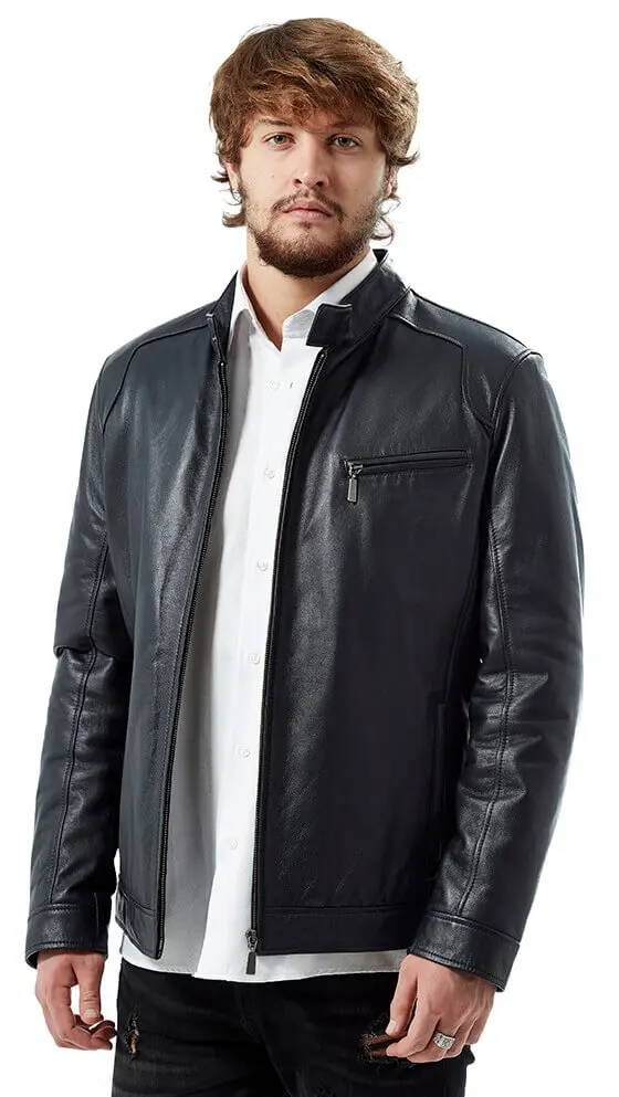 Manli Leather Jacket Navy Orjinal Lambskin Autumn Winter 2022 Biker Slim Large Size VintageTürkiye