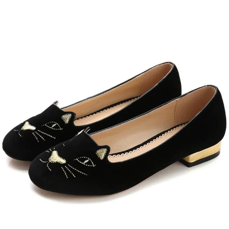 Pay Link Cute Cat Design Women Flats Round Toe Flat Shoes Woman Loafers Black Blue Zapatillas Mujer Slip On Casual Ladies Shoes