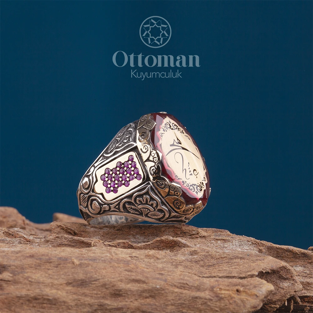 

Octagonal Amber EVER Ring Gift for Men Islamic Turkish Handcrafted GemStone Custom For Men Signet Free Shipping Silver