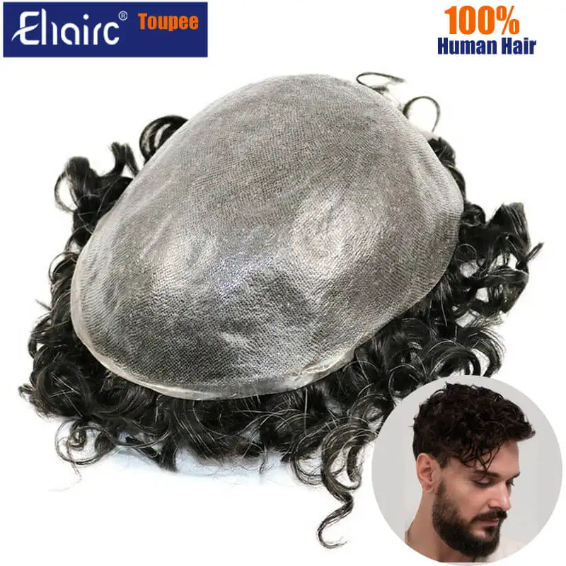 

Loose Curly Toupee Men 0.08mm Knotted Skin Wigs For Men Durable Prosthesis Men Toupee 100% Natural Human Hair System Unit