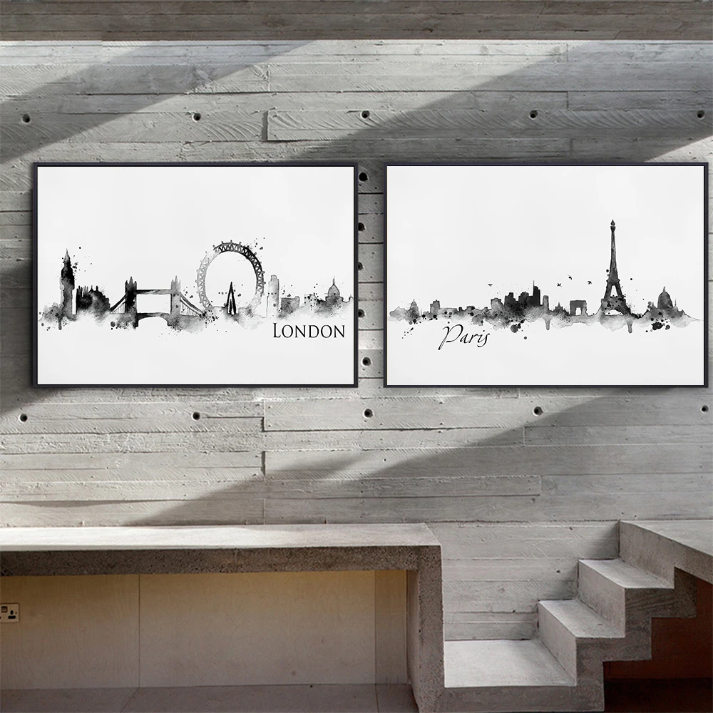 City Skyline Poster Watercolor Travel Canvas Painting New York Minimalist Art Print Paris Modern Wall Picture Living Room Decor