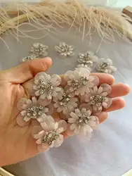 10 pezzi Blush Pink Bead Flowers Applique, Applique in pizzo 3D per forniture Couture