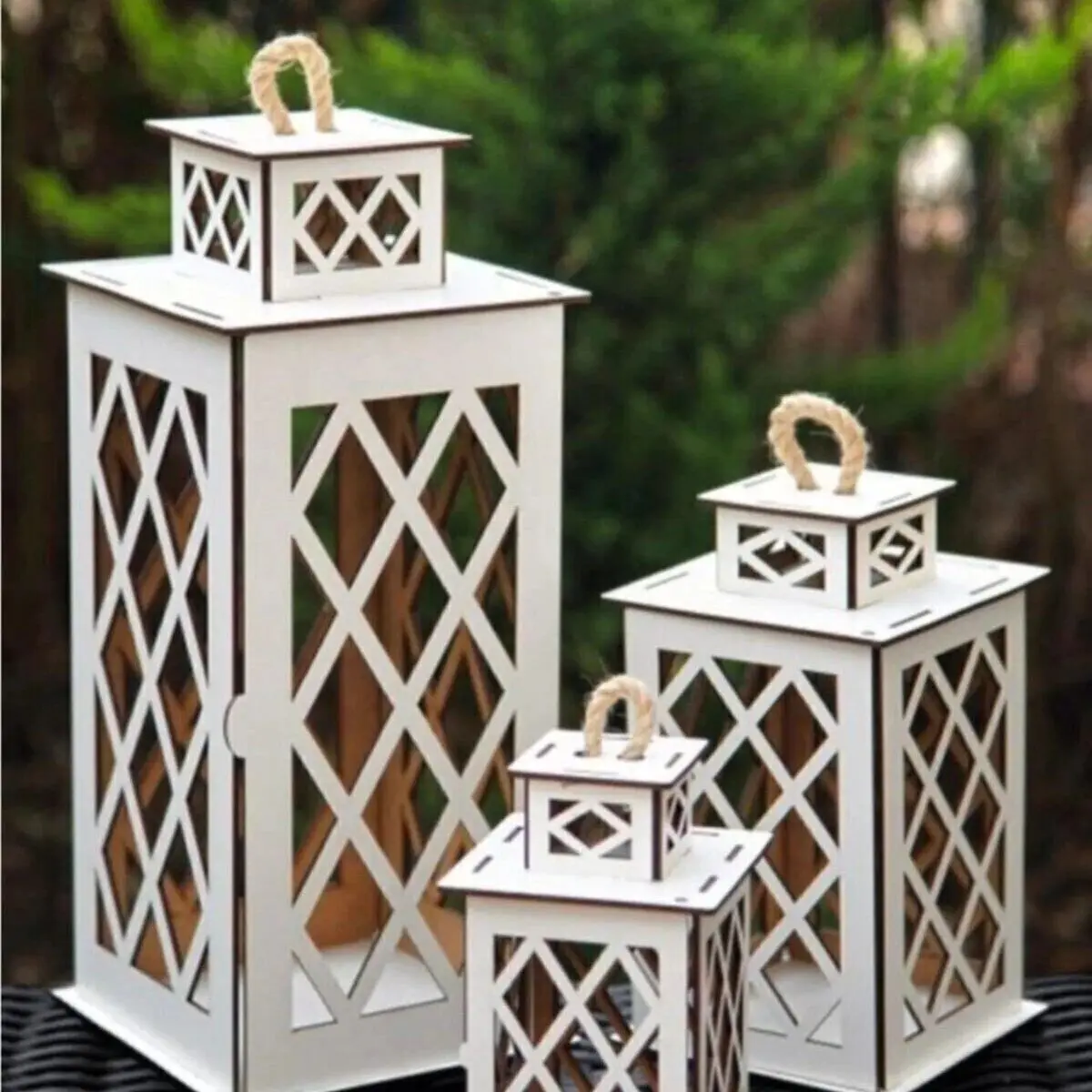 

Wooden 3 'Lantern Candle Holder Set stylish design consists of 40cm 25cm 15cm dimensions from large to small.