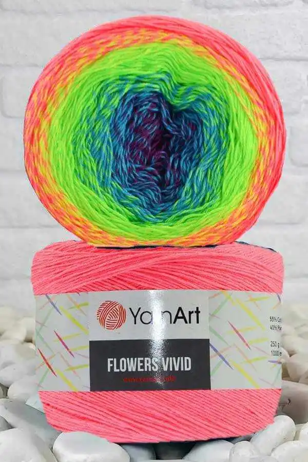 Cotton Knitted Yarn - 9 Color Options - 1000 Meters(250gr) - YarnArt Flowers Vivid  - Polyacrylic - Cardigan - Shawl - Baby Blanket - Sweater -