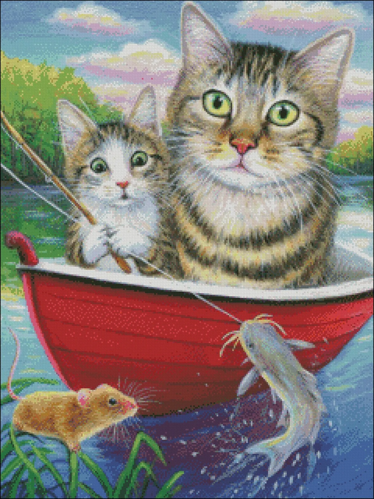 Fishing with Father - Counted Cross Stitch Kits - Handmade Needlework Embroidery 14 ct Aida Cross Stitch Sets