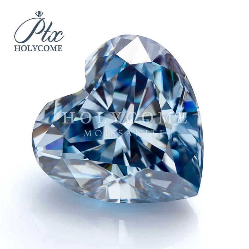 

Holycome Moissanite Fancy Vivid Blue Crushed Ice Heart Cut GRA Certificate Loose Moissanite Supplier Factory Supply Diamond