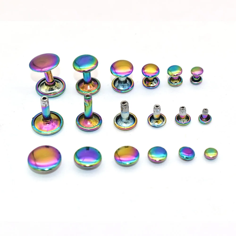 Metal Double Cap Leather Rivets - Rainbow 6 Size Metal Rivet Studs for Leather Craft Clothes/Shoes/Bags/Belts Repair