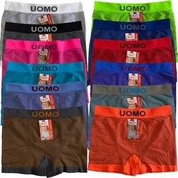 Pack de 12 Calzoncillos Boxer UOMO Talla S-M-L-XL-XXL-XXXL Sin Costuras Ropa Interior Slip Hombre Sexy Calzones Bombacho Pantalones Cortos Calzón. Surtido de Colores a Rayas, Poliéster (El Color Puede Variar)