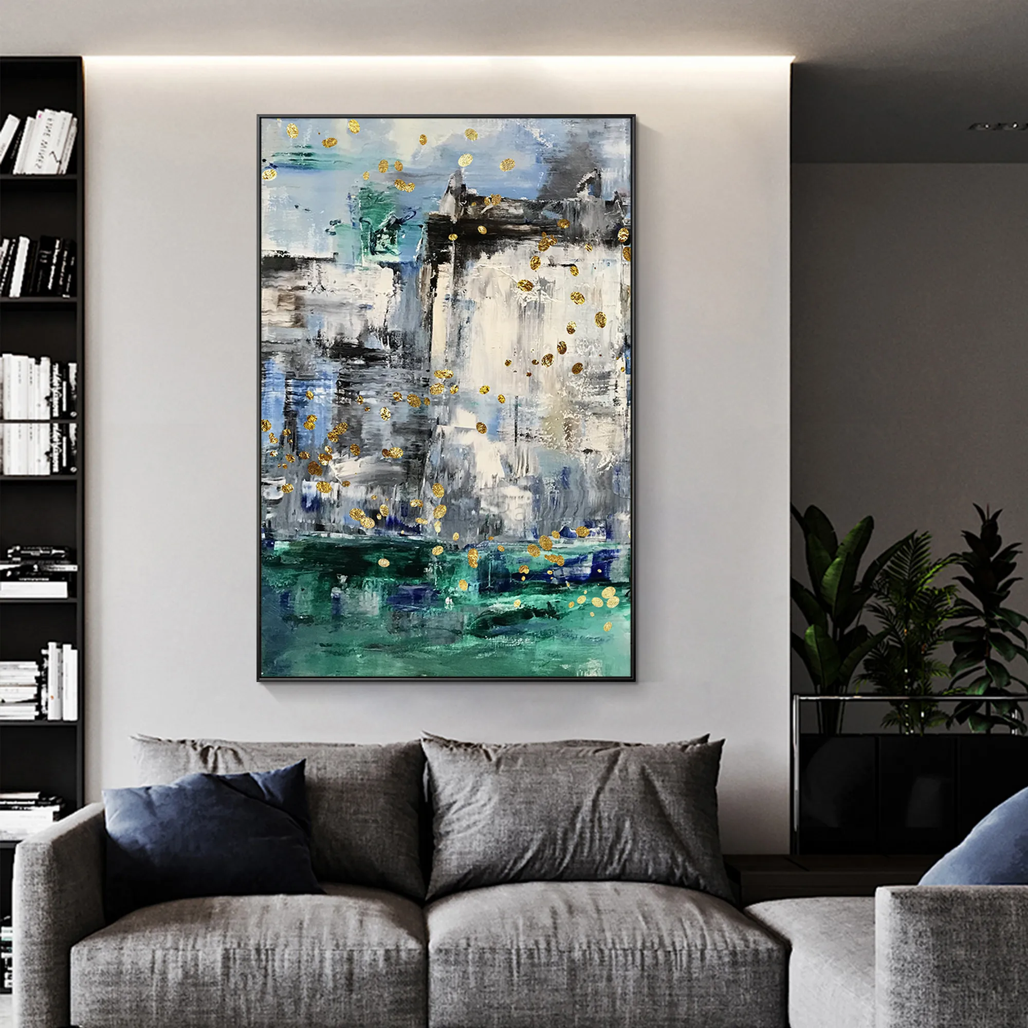 

Modern Abstract Grey Green Blue Mess Hand Painting Canvas Texture oil painting acrylic large wall art Poster picture home decor