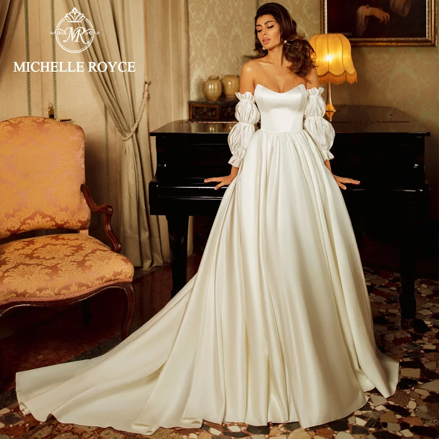 

Michelle Royce A-Line Sweetheart Wedding Dresses 2024 Lantern Sleeve Palace Dream Chapel Train Wedding Gown Vestido De Novia