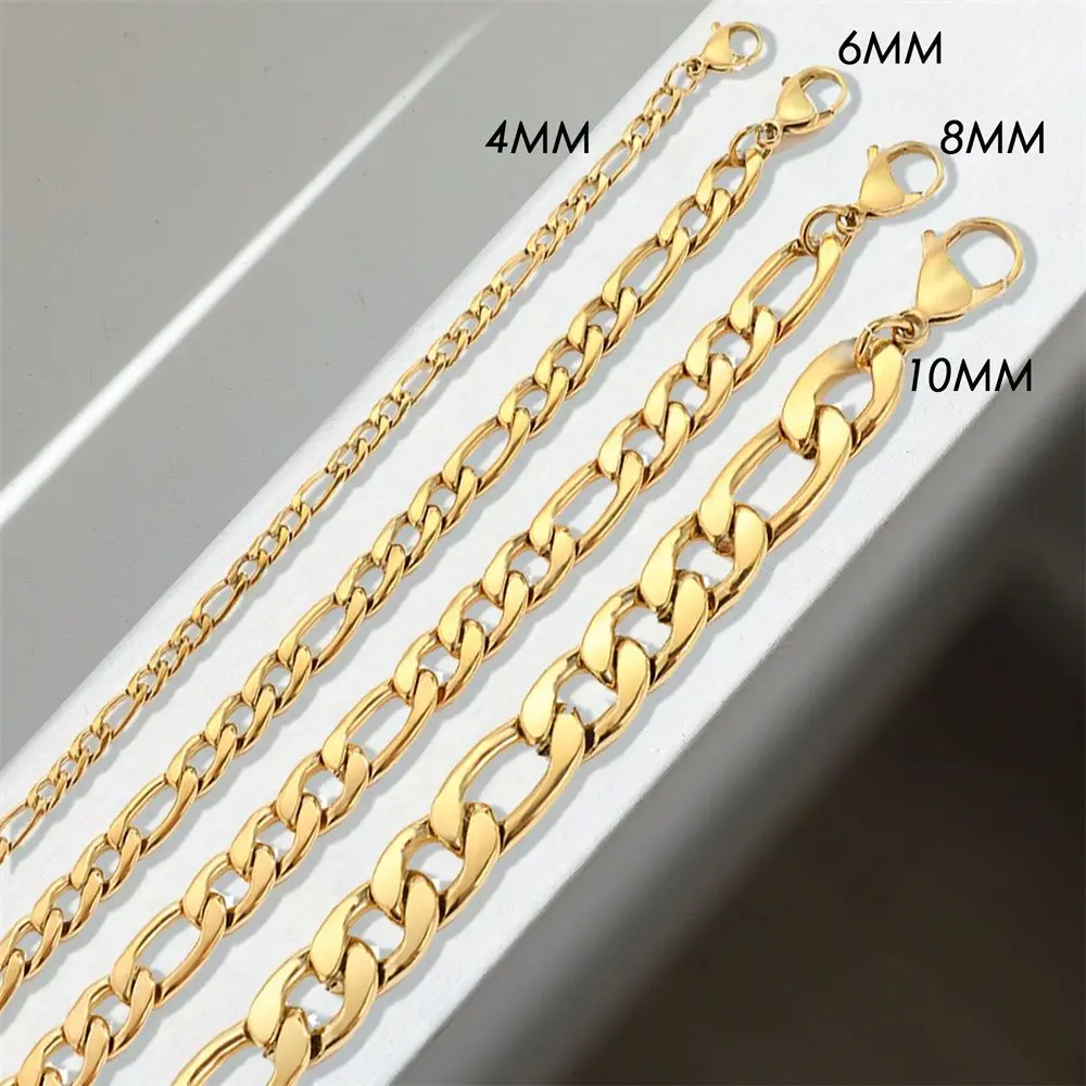 Fashion Stainless Steel Figaro Chain Necklace for Women 4/6/8/10mm Filled Tone Punk Gold Color Necklaces Hip Hop Jewelry Gift