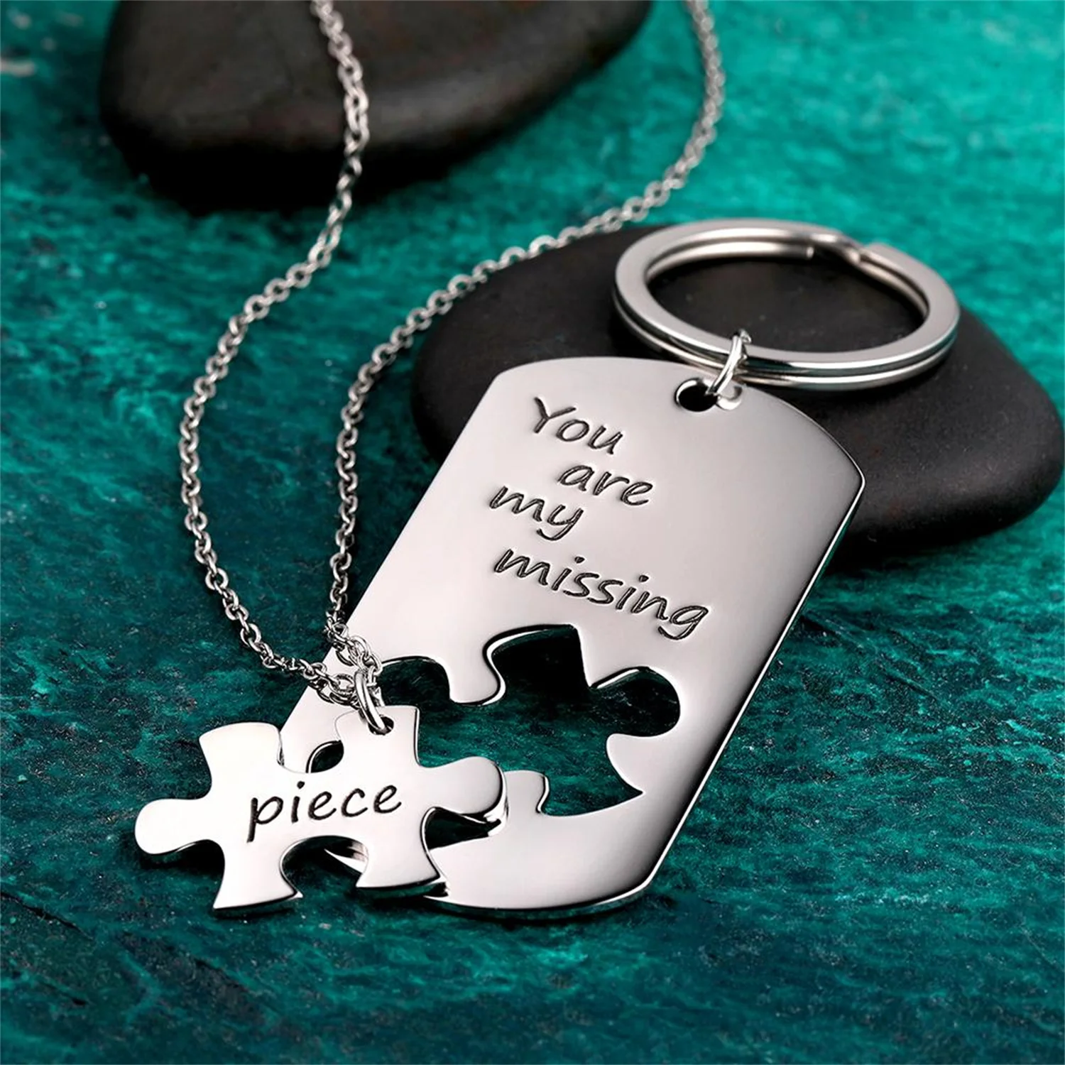 

Custom Engraved Mother's Day Keychain Necklace Set-Puzzle Dog Tag For Mother Gift Shape Mom Birthday Mother's Day Gift Key Chain