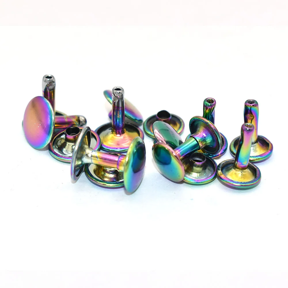 Metal Double Cap Leather Rivets - Rainbow 6 Size Metal Rivet Studs for Leather Craft Clothes/Shoes/Bags/Belts Repair