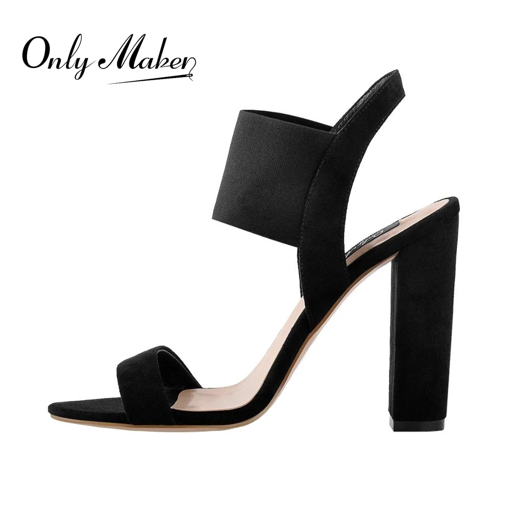 Onlymaker 2020 Women Suede Square Heel Mules Summer Open Toe Chunky High Heels Sandals for Party Dress wedding Big Size 45