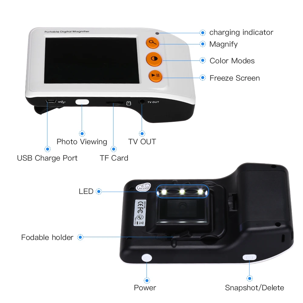 Eyoyo Portable Digital Magnifier Reading Aid 3.5 Inch LCD Screen for Low Vision 2x-25x Zoom Foldable Handle