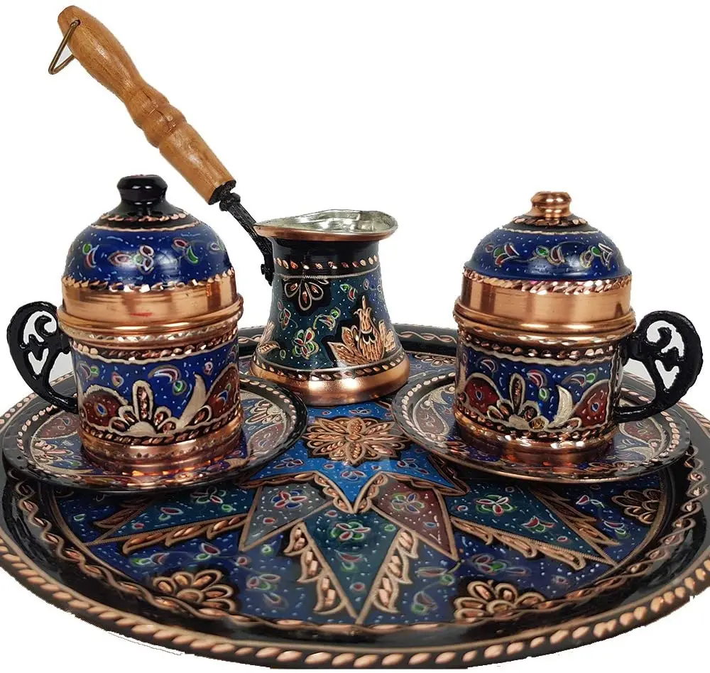 WONDERFUL GORGEOUS Turkish Greek Arabic Moroccan Coffee Espresso Cups Set of 2 - Coffee Pot and Plates Tray Set with Lid and Hol