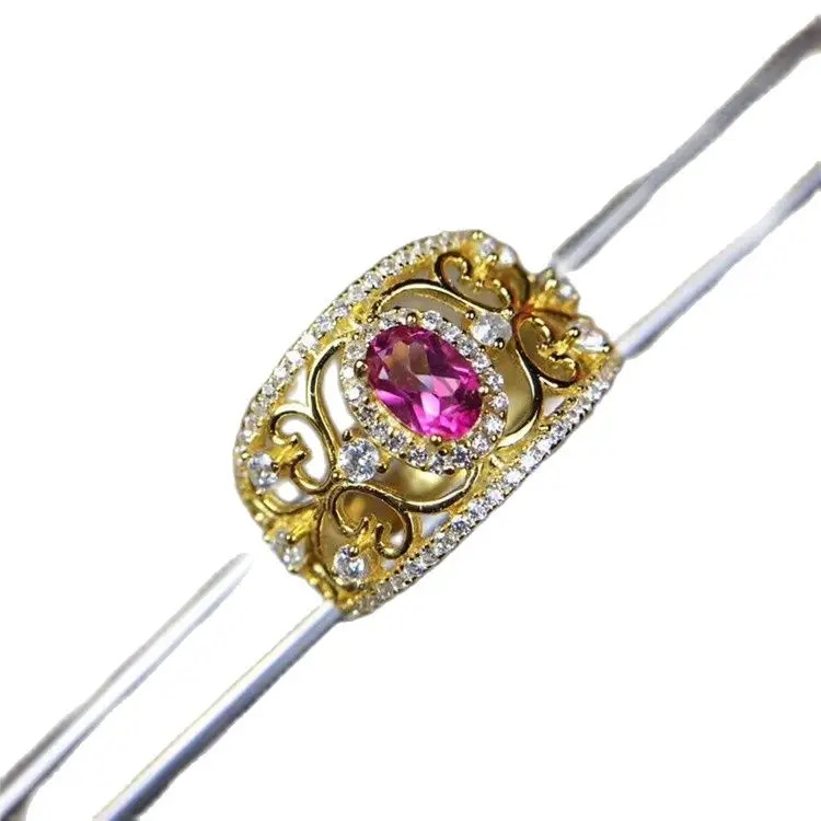 

KJJEAXCMY Fine Jewelry 925 Sterling Silver Inlaid with Pink Toppaz Ring with an Opening of 18k Gold.