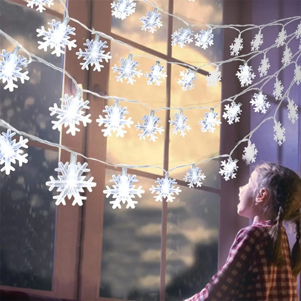 Floco de neve led luzes da corda fadas feliz natal decoração para casa a pilhas de natal ao ar livre cortina sala guirlanda luzes