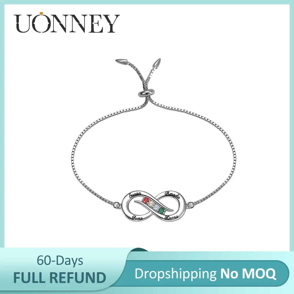 

UONNEY Dropshipping Infinity 4 Names Mother's Day Bracelet Birthstones In Rose Gold Luxury Jewelry Trend 2022 Sterling Silver