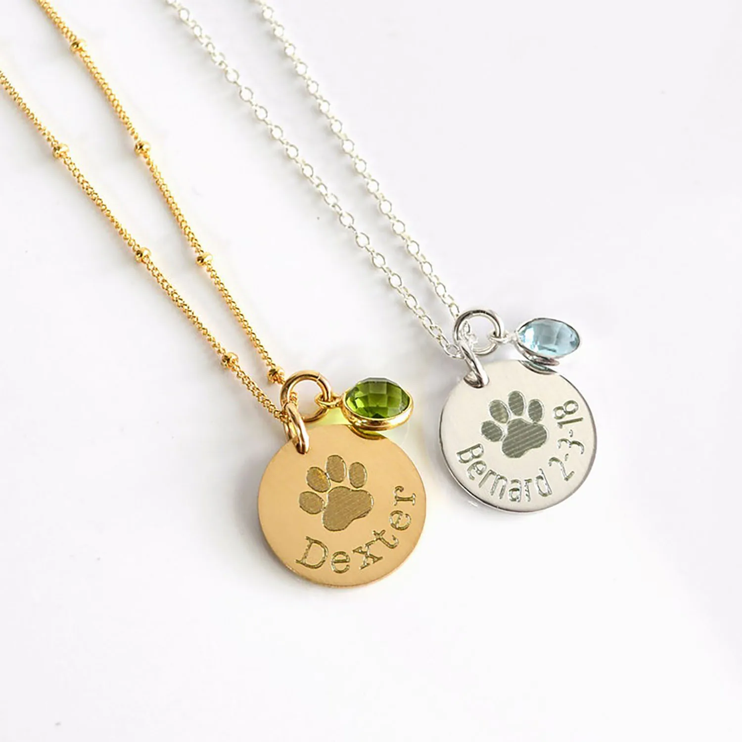 

Personalized Pet Name Necklace Custom Birthstone Paw Print Necklace Deep Carving Memory Dog Pet Memorial Gift for Women Jewelry