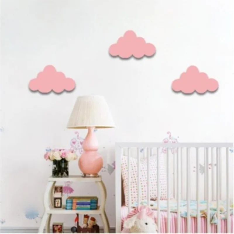 Colorful Wood Home And Wall Decor Cloud 3 Pieces Set Self Adhesive Decorative Gift Sticker Kids Room Art Wall Painting