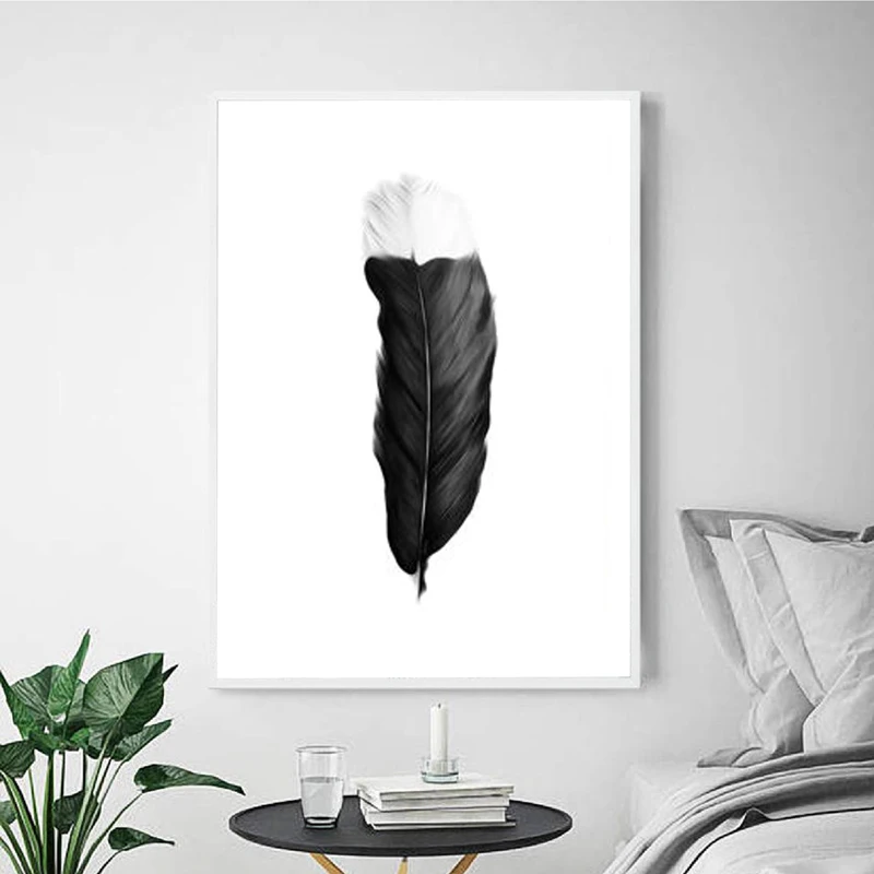 Feather Huia Minimalist Art Print Brush Strokes Black White Poster Maori Wall Art Canvas Painting Living Room Bedroom Wall Decor