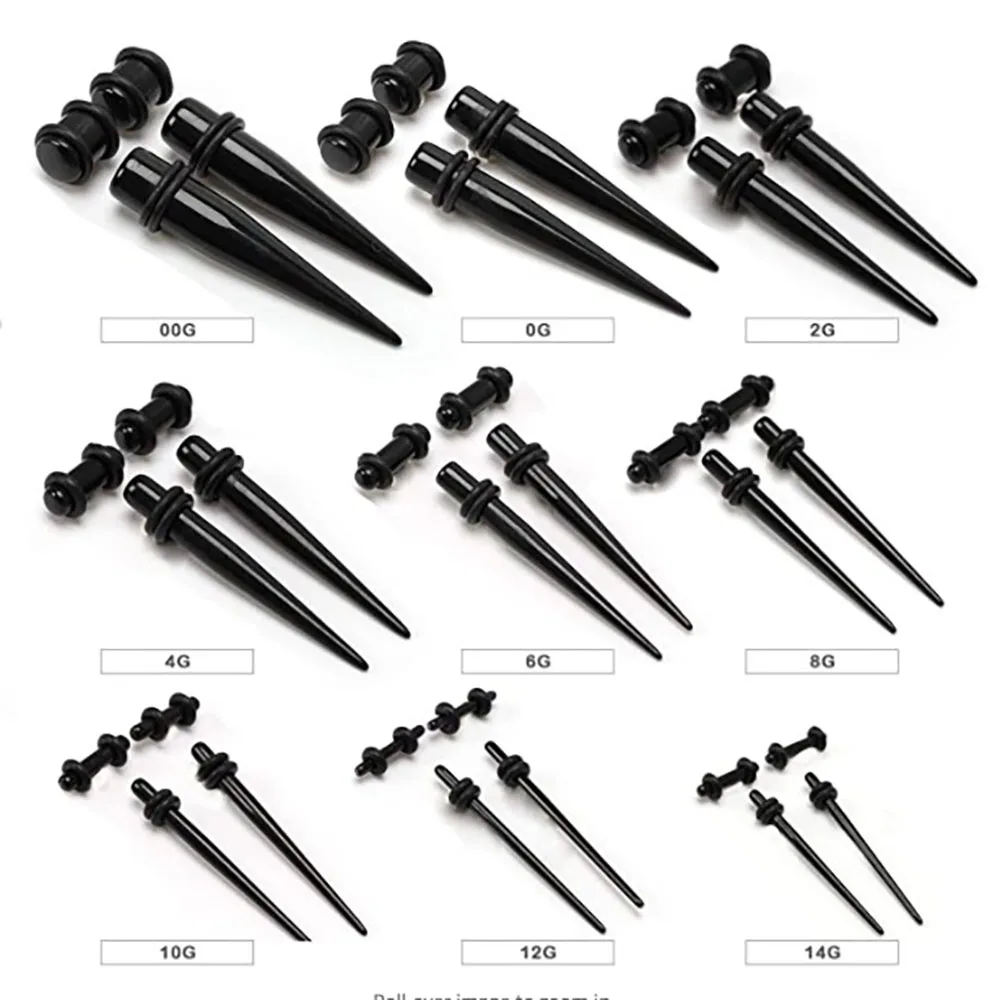 1 Set Ohrkegel-Set, schwarze Ohrspirale, Expander, Ohrstöpsel-Set, Ohrpiercing, Starter-Set, Ohrdehner, Körperschmuck, 1,6 mm–10 mm