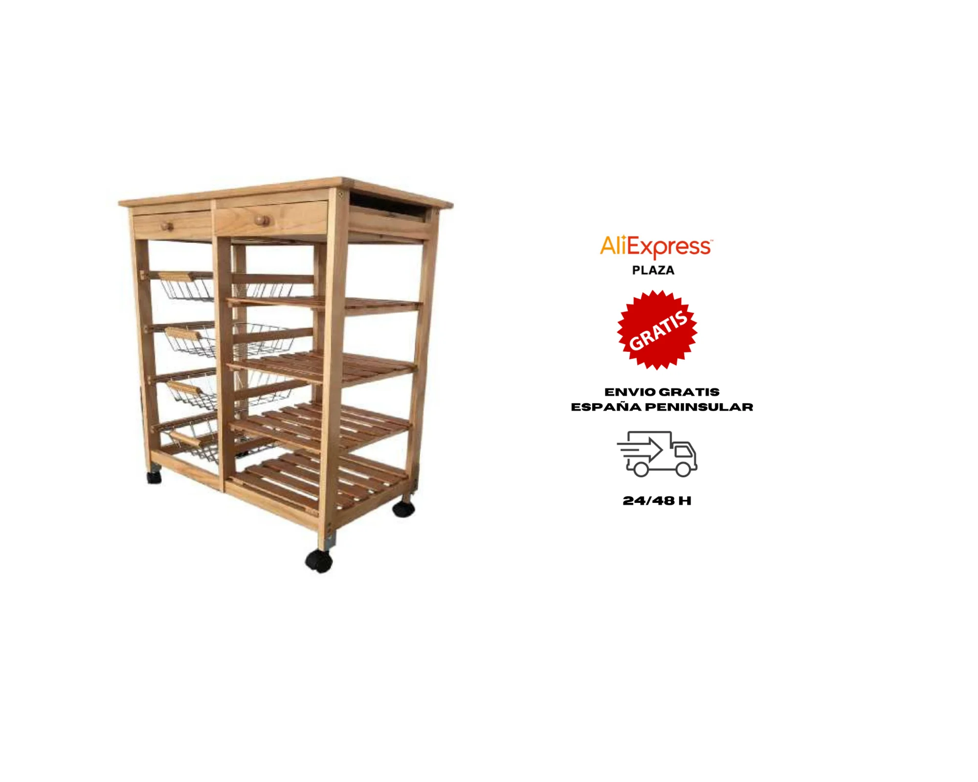 Kitchen trolley double 4 baskets 4 shelves and 2 drawers 85cm high x 67cm wide x 37cm honey background. Kitchen carts. Storage. Saves space. Carr o verdulero.org kitchen anizer. Fruit greengrocer