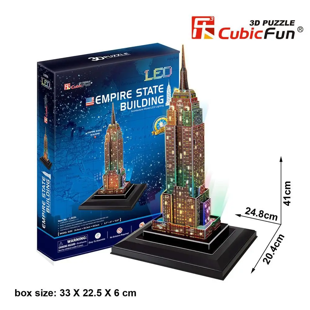 Cubic Fun Empire State Building with Led Light 38 Pieces Puzzle CubicFun