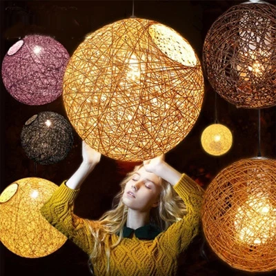 Rattan Wicker Idyllic Droplight Pasta Mar Ball Bird Nest LED E27 Pendant Light подвесные светильники люстра светильник