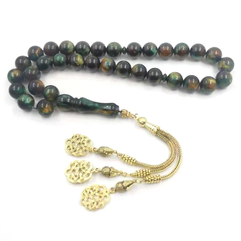 

Green resin Tasbih Muslim prayer beads bracelet Eid gift Man's islamic Accessories Misbaha arabic fashion product rosary bead