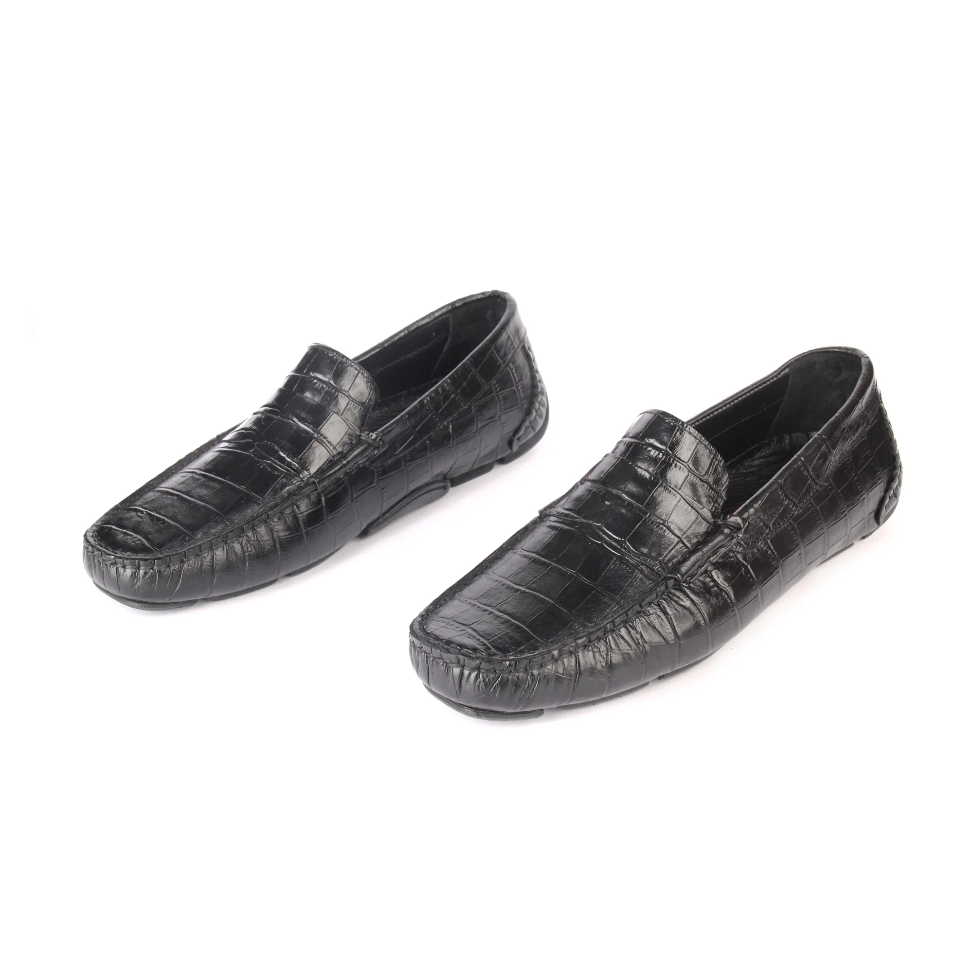 

Premium Handmade Flexible Black Penny Loafers, Croco Patterned Calf Leather, Full Leather Insole, Daily Comfort Footwear, 2021