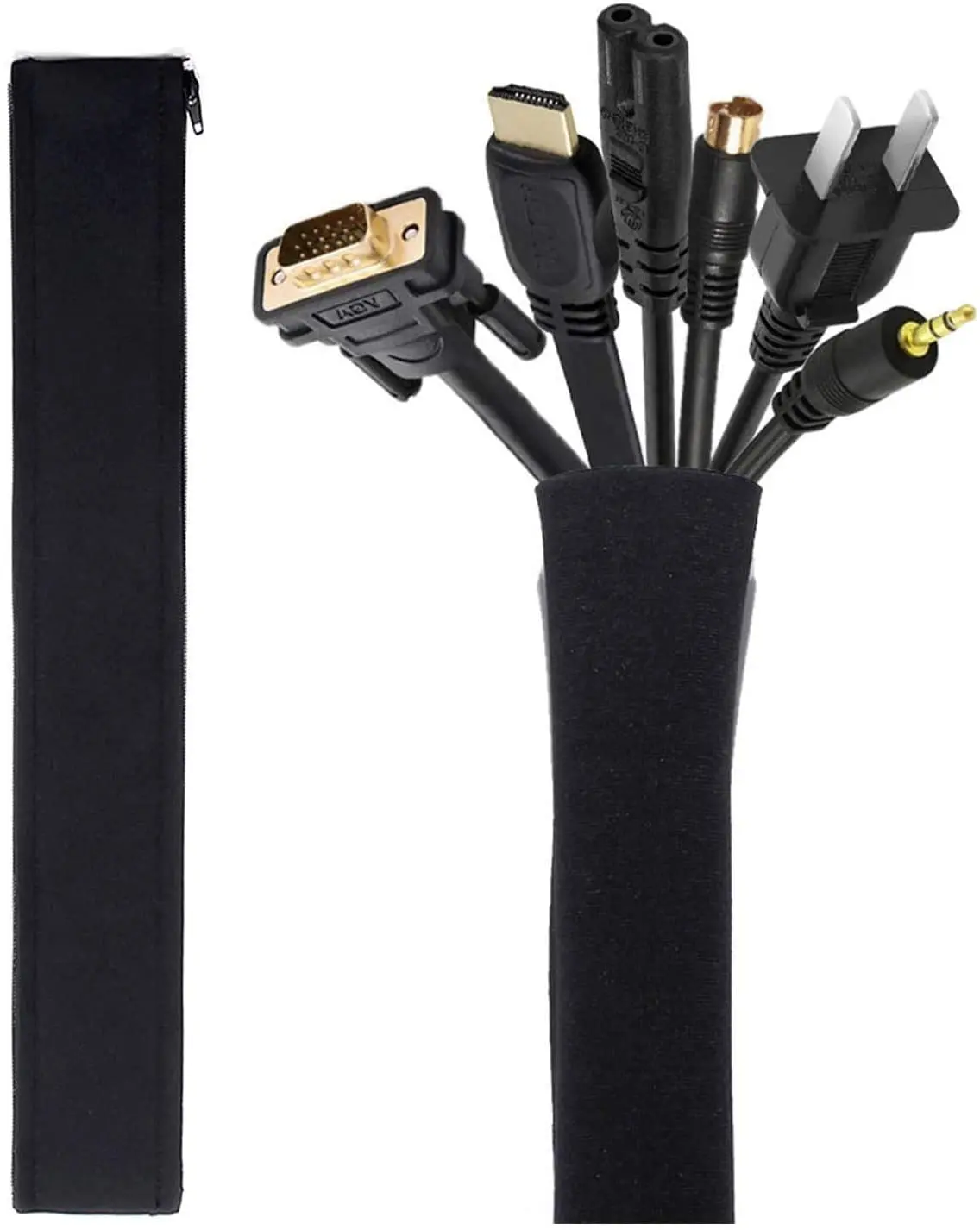 Cable Protection sleeve, Zipper Cable Organizer 2x50cm Computer Tv Audio Systems Cable Protection Cases