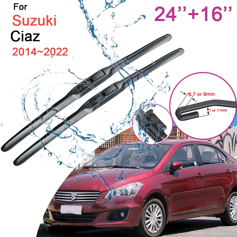 

for Suzuki Ciaz 2014 2015 2016 2017 2018~2022 Two Frameless Rubber Wiper Snow Scraping Front Windshield Brushes Car Accessories