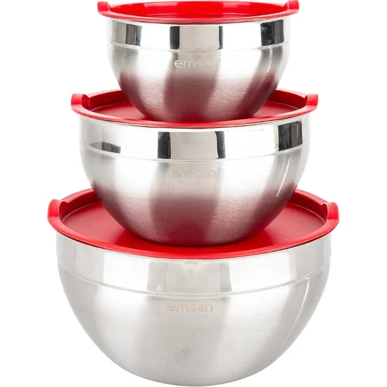 Emsan Demre Stainless Steel Triple Storage Container Red FREE SHİPPİNG