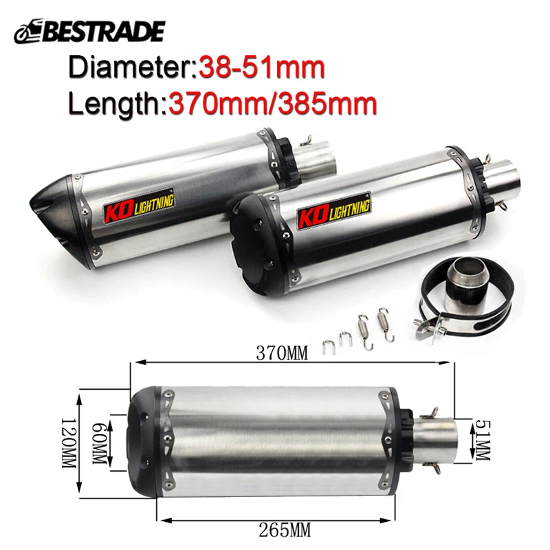 

370mm 385mm Universal Motorcycle Exhaust Muffler Pipe Vent Tube Stainless Steel Aluminum Alloy Tail Tube Slip On 51mm Link Pipe