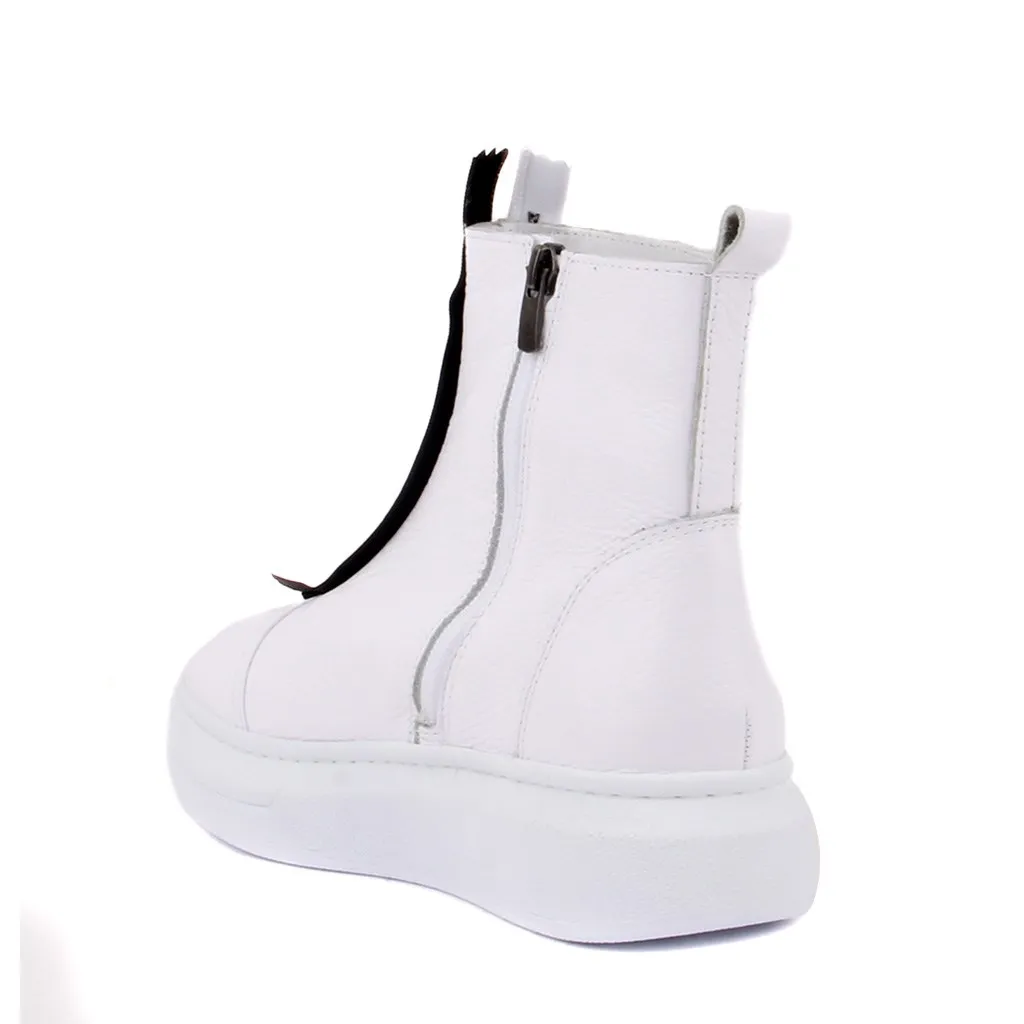 Sail-Lakers Putih Ritsleting Kulit Wanita Sepatu