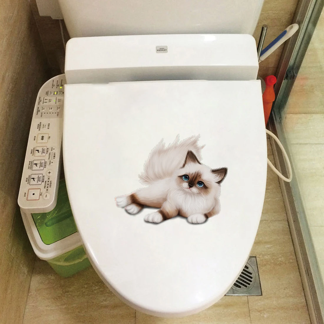 Three Ratels CM42 Lovely Siamese cat family decorative wall decal toilet Decal