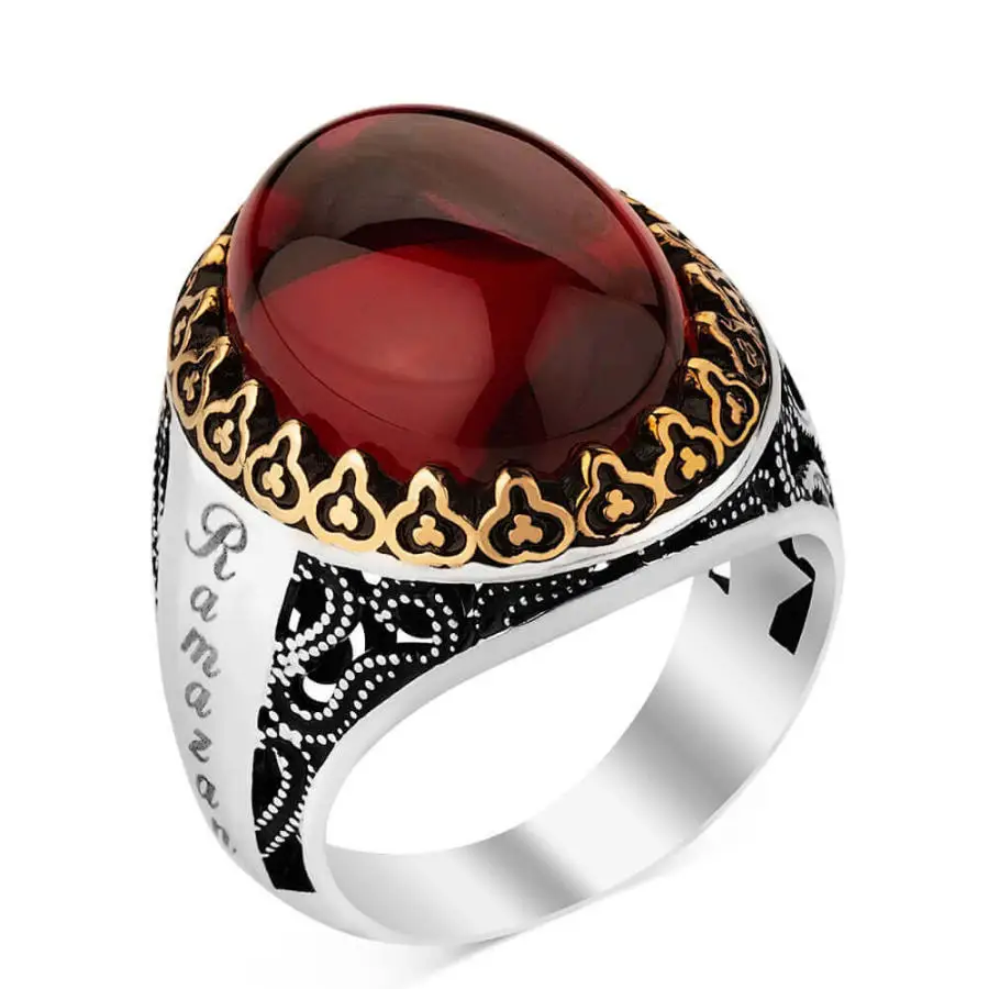 

Customizable Mens Ring with Synthetic Stone Fashion Turkish Premium Quality Handmade Jawelery