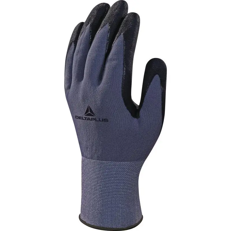 DeltaPlus VE727 safety work glove polyamide spandex knitted nitrile pu palm with dots Polyurethane coating Oil resistance