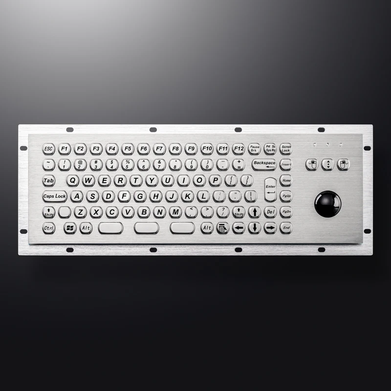 

91 Keys Panel Mount Rugged IP65 Waterproof Stainless Steel Keyboard With Mechanical Trackball And F1-12 Function Key